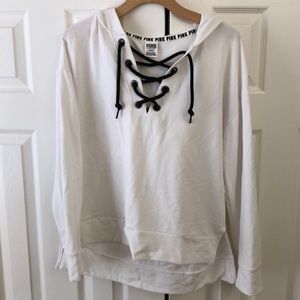 White hoodie with lace up front